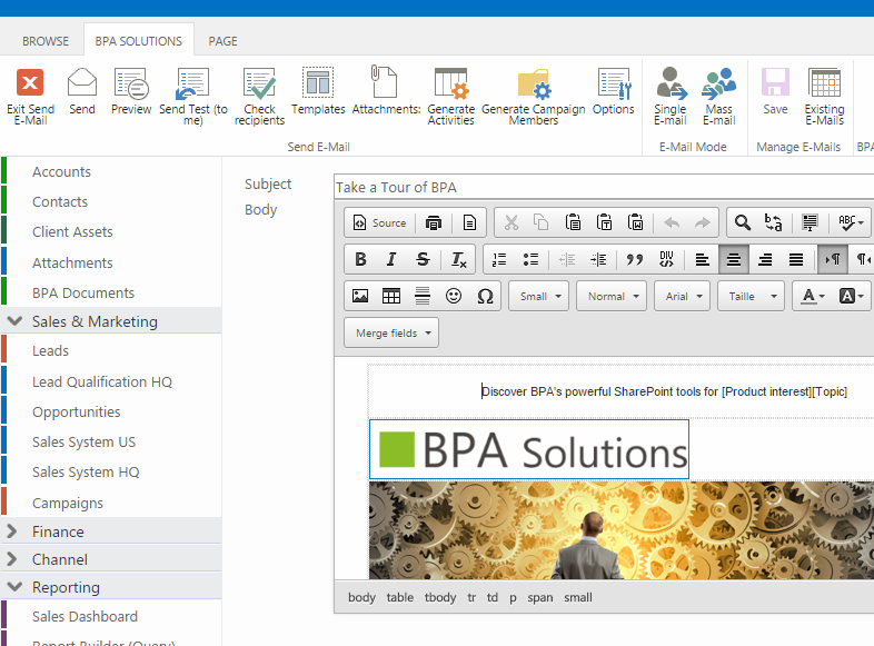 mass emails directly from the CRM