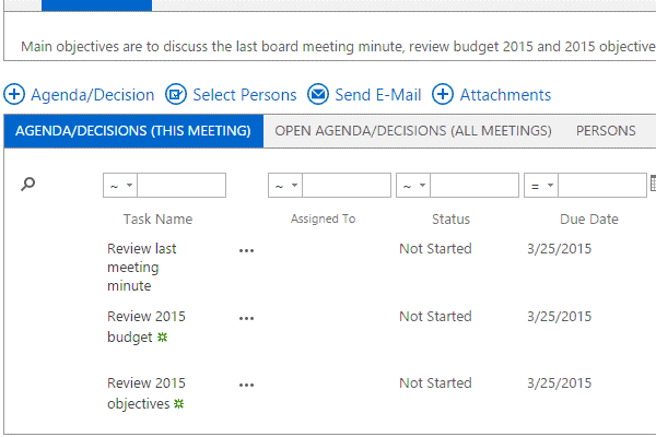 agenda topic on the meeting page