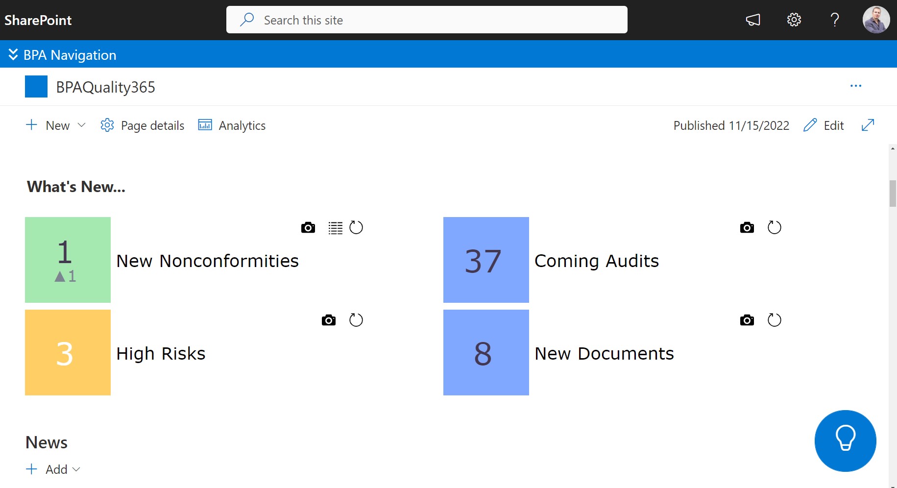 What's new cards in BPA eQMS software